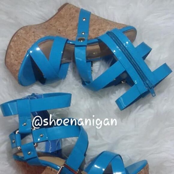 Blue Strappy cork wedge sandal New in box - Picture 3 of 3